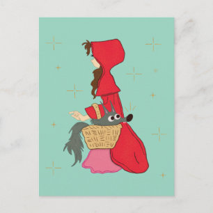 Carte Postale Le Petit Chaperon Rouge avec Loup dans le Panier