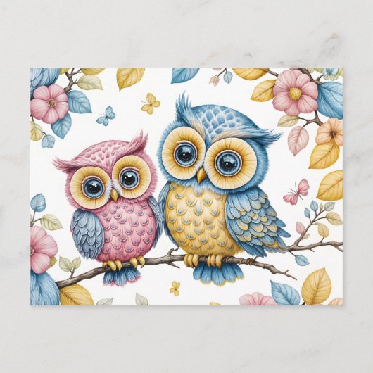 Carte Postale Le Petit et le Grand Hibou (Devant)