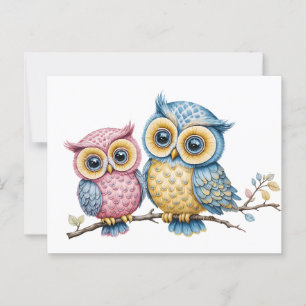 Carte Postale Le petit et le grand hibou