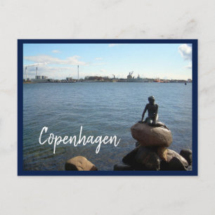 Carte Postale Le port de Copenhague et la petite sirène avec un 