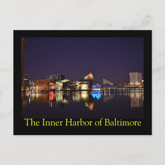 Carte Postale Le port intérieur de Baltimore à la nuit (Devant)