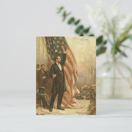 Carte Postale Le président Abraham Lincoln sous le drapeau améri (Debout devant)