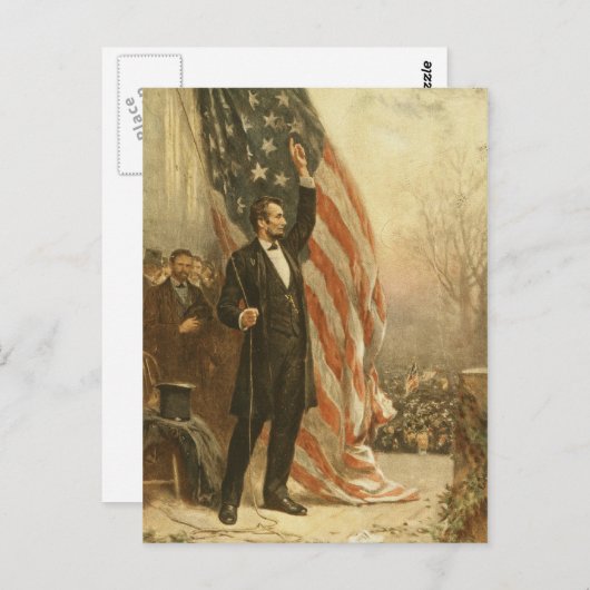 Carte Postale Le président Abraham Lincoln sous le drapeau améri (Devant / Derrière)