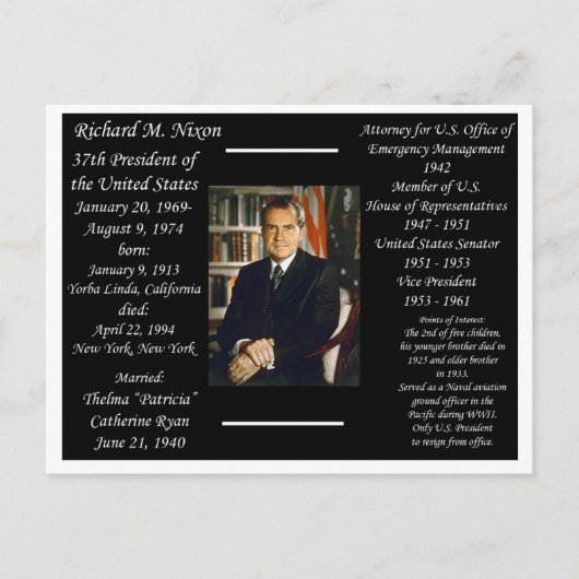 Carte Postale Le président Richard Nixon (Devant)