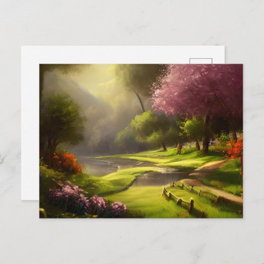 Carte Postale Le printemps dans le village champêtre (Devant / Derrière)