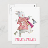 CARTE POSTALE LE RABBIT BLANC D'ALICE DIT : "JE SUIS EN RETARD, (Devant / Derrière)