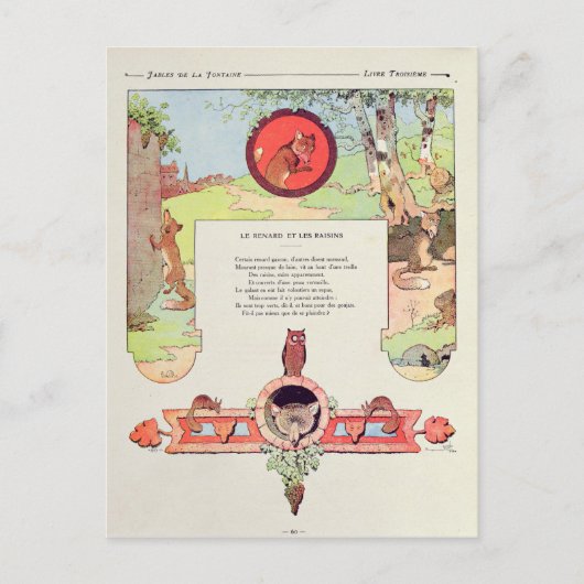 Carte Postale Le renard et le raisin (Devant)