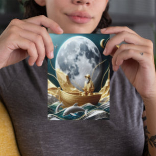Carte Postale Le rêve du pêcheur sur la Lune