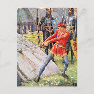Carte Postale Le roi Arthur tire l'épée de la Pierre