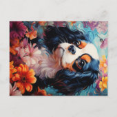 Carte Postale Le roi Cavalier Charles Spaniel en fleurs (Devant)