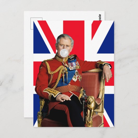 Carte Postale Le roi Charles Blown White Buble chewing Drapeau b (Devant / Derrière)