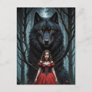 Carte Postale Le rouge et le loup noir