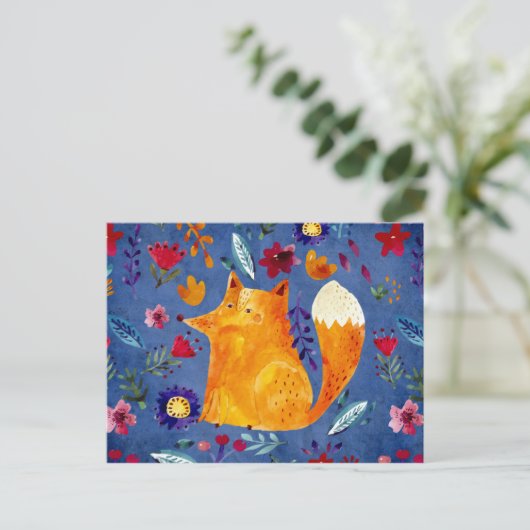 Carte Postale Le Smart Fox dans le jardin des fleurs (Debout devant)