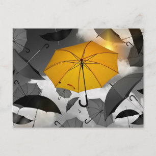 Carte Postale Le soleil arrive, avalanche de parapluies