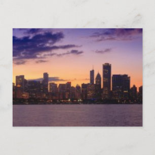Carte Postale Le soleil se couche sur l'horizon de Chicago
