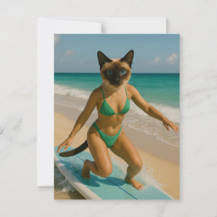 Carte Postale Le surf à thème pour les Amoureux de les chats sia