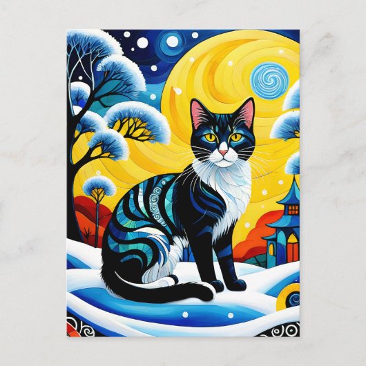 Carte Postale Le tableau "Chat" est un vin froid et élégant (Devant)