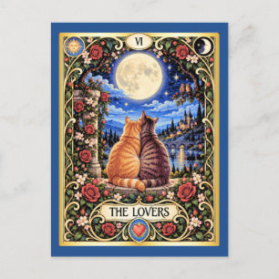 Carte Postale Le Tarot du Chat des Amants - Harmonie et Connexio