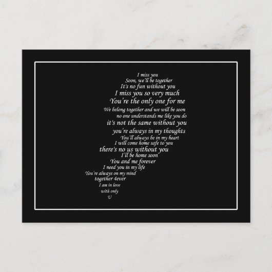 Carte Postale Le texte me manque aussi dans la moitié du coeur (Devant)