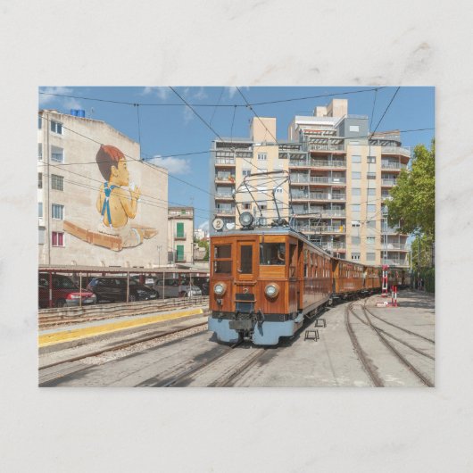 Carte Postale Le train Sollér arrive à Palma, Majorque. (Devant)