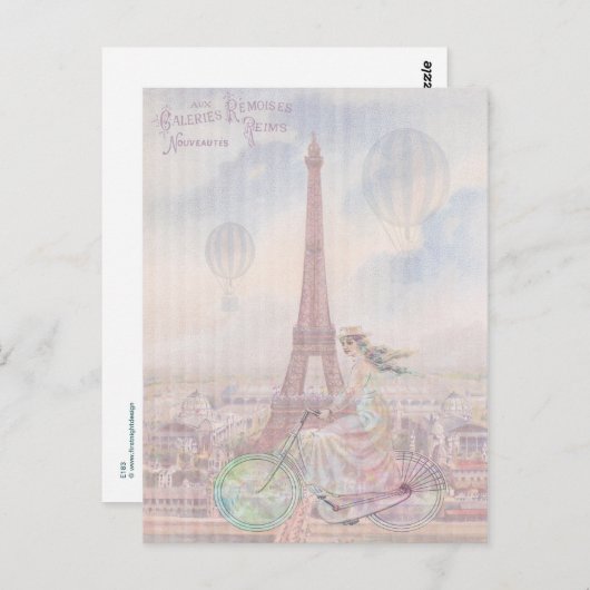 Carte Postale Le vélo à travers Paris (Devant / Derrière)