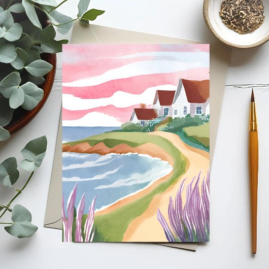 Carte Postale Le vignoble de Martha | Aquarelle Plage peinture d