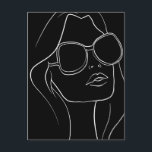 Carte Postale Le visage de la femme dans lunettes de soleil Lign<br><div class="desc">Arrière - plan noir avec le visage d'une femme portant des lunettes de soleil en ligne blanche design rétro. Envoyez un peu d'amour à n'importe quelle femme/fille de votre vie. Célébrez la Journée internationale de la femme. Grand don motivationnel et inspirant à envoyer dans le poste à un ami, diplômé,...</div>