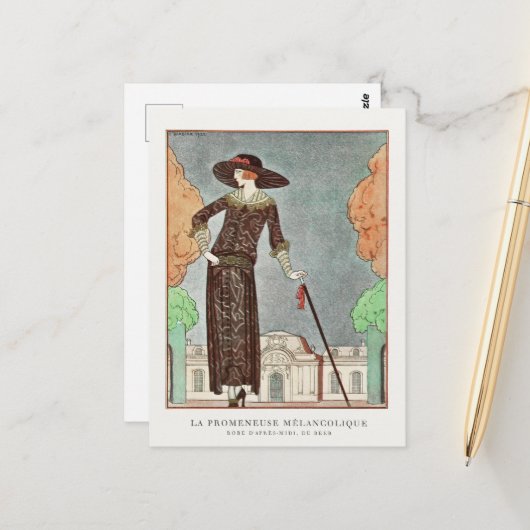 Carte Postale Le Walker Melancholy par George Barbier (Devant/Arrière en situation)