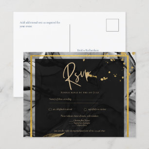 Carte Postale LeahG® Black Gold Alcohol Ink Wedding INVITE