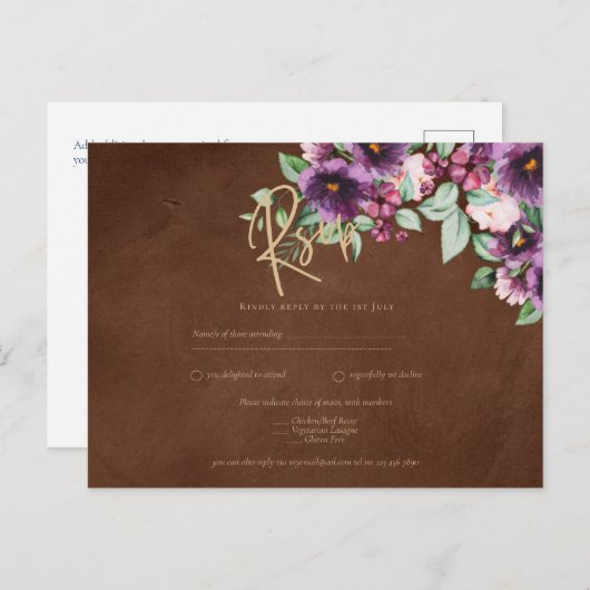 Carte Postale LeahG Brown Berry Plum violet Mariage automne hive (Devant / Derrière)