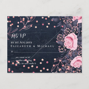 Carte Postale LeahG Denim Blue Rosegold rose Mariage floral
