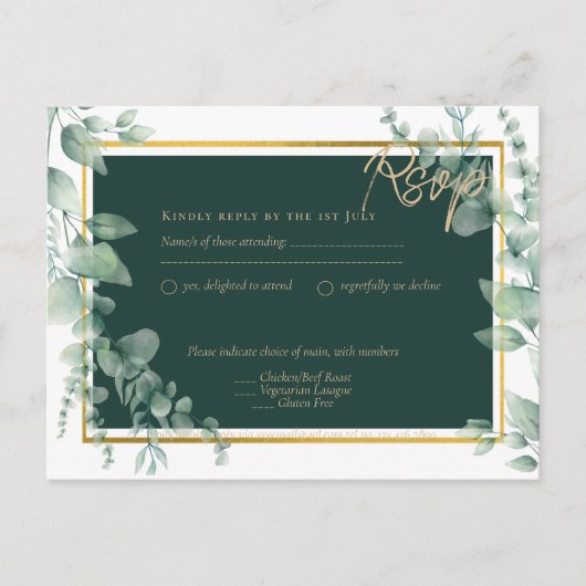 Carte Postale LeahG Eucalyptus Verdure Or MARIAGE CODE QR (Devant)