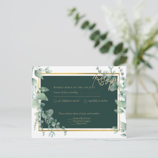 Carte Postale LeahG Eucalyptus Verdure Or MARIAGE CODE QR (Debout devant)