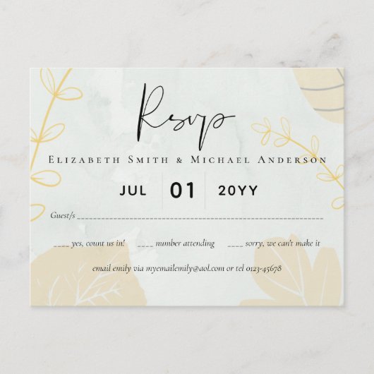 Carte Postale LeahG Mariage Budget Gold Grey Feuilles automnales (Devant)