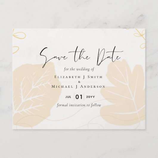 Carte Postale LeahG Mariage Budget Gold Grey Feuilles automnales (Devant)