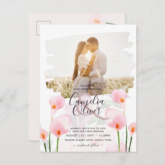 Carte Postale LeahG Rose Calla Lily PHOTO Overlay Mariage Invite (Devant / Derrière)