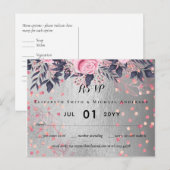 Carte Postale LeahG Silver Navy Rosegold PInk Floral Mariage (Devant / Derrière)
