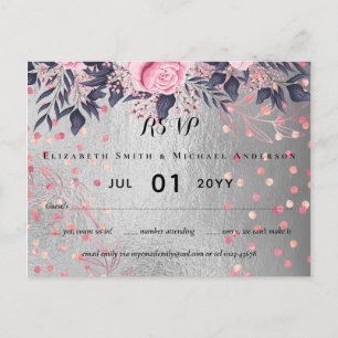 Carte Postale LeahG Silver Navy Rosegold PInk Floral Mariage