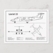 Carte Postale Learjet 23 - Plan de dessin du plan d'avion BD (Devant)