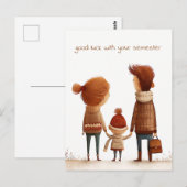 Carte Postale L'écolier tient les mains avec sa mère et son père (Devant / Derrière)