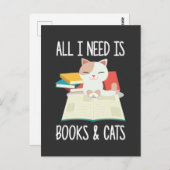 Carte Postale Lecteur de livre de chat Kitty accro à la littérat (Devant / Derrière)