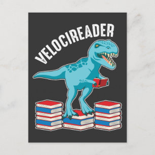 Carte Postale Lecteur de livre Vélociraptor Drôle Dinosaur Étudi