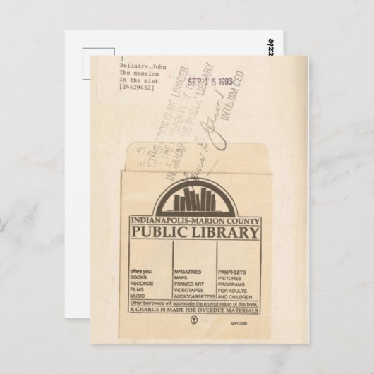 Carte Postale Lecteur, Lecteur, Ex Library Checkout Card (Devant / Derrière)