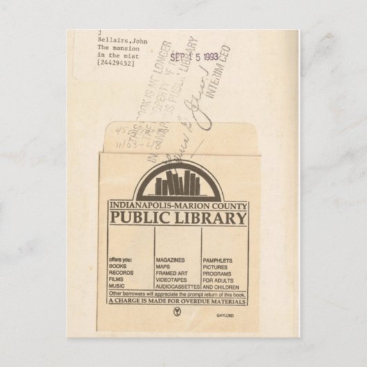 Carte Postale Lecteur, Lecteur, Ex Library Checkout Card (Devant)