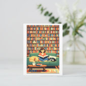 Carte Postale Lecture avec illustration de chat et de chien (Debout devant)