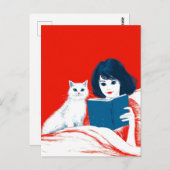 Carte Postale Lecture Avec Mon Chat (Devant / Derrière)