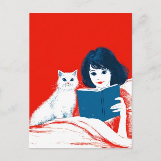 Carte Postale Lecture Avec Mon Chat (Devant)