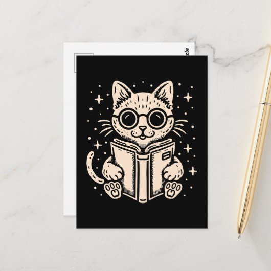 Carte Postale Lecture de chats livre d'imaginaires (Devant/Arrière en situation)