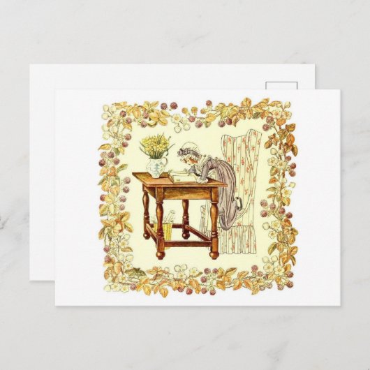 Carte Postale Lecture de fille avec jonquilles (Devant / Derrière)