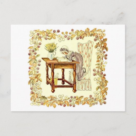 Carte Postale Lecture de fille avec jonquilles (Devant)